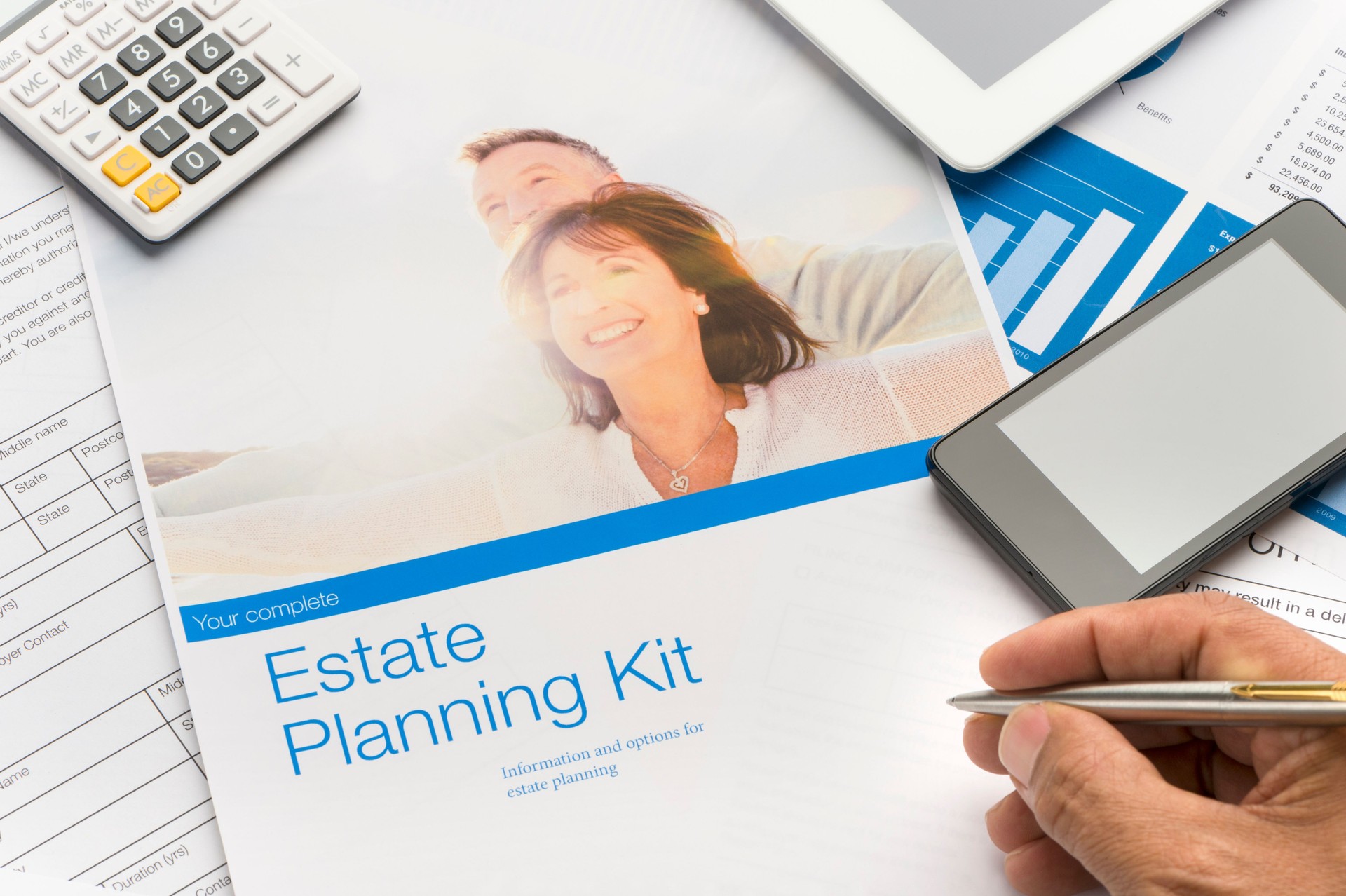 Estate planning brochure with mature couple